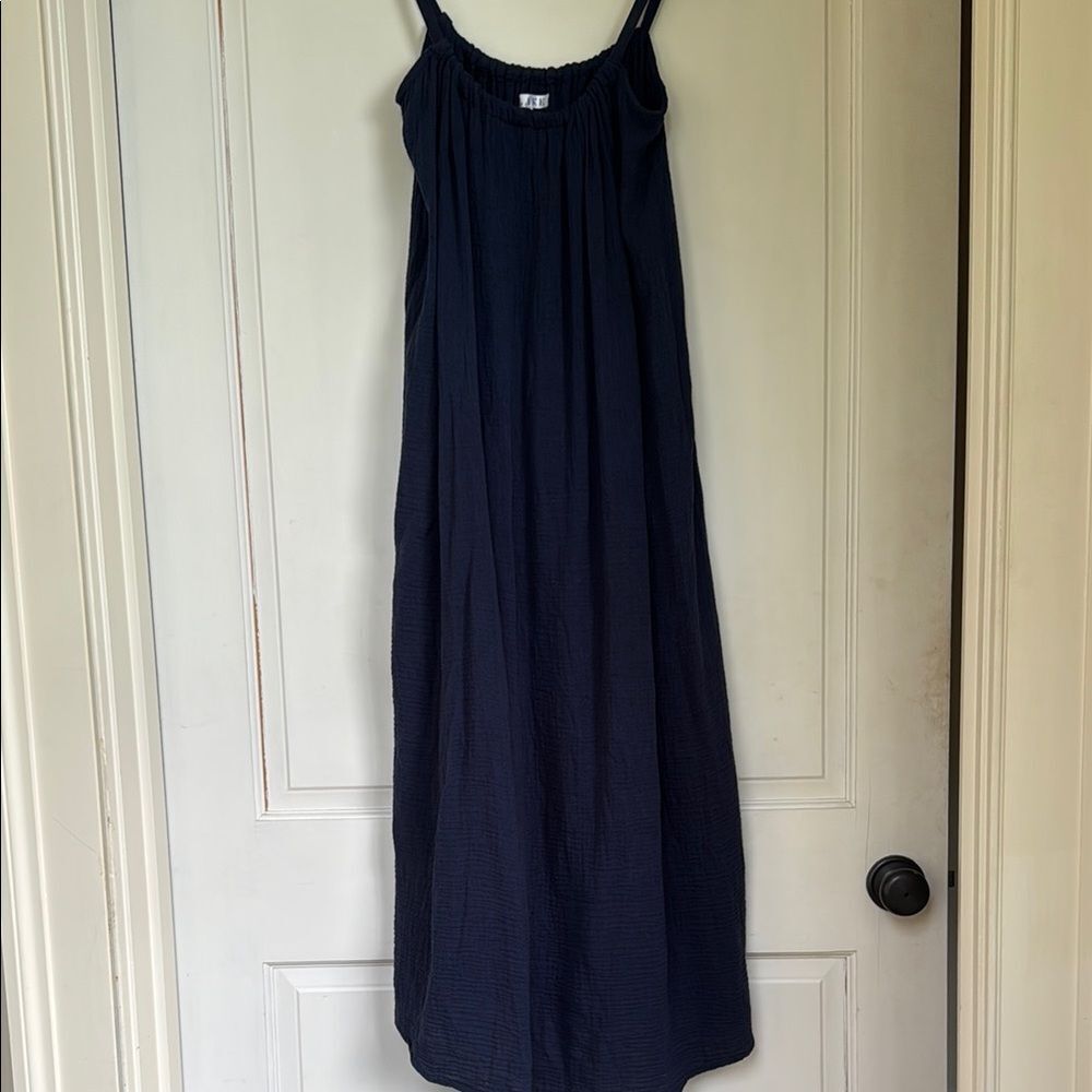 Navy Blue Cotton Gauze Scoop Back Maxi Dress By LAKE